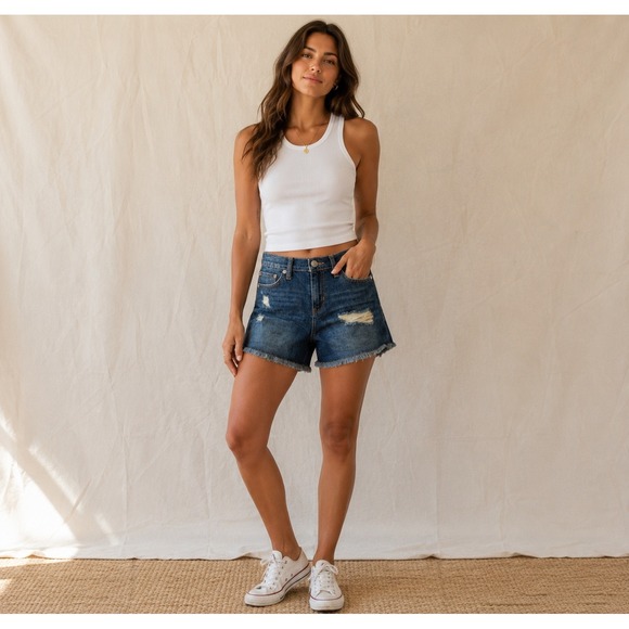 Rock & Republic Pants - Rock & Republic Bumpershoot Distressed Denim Shorts Dark Blue Sz 2 boho Festival